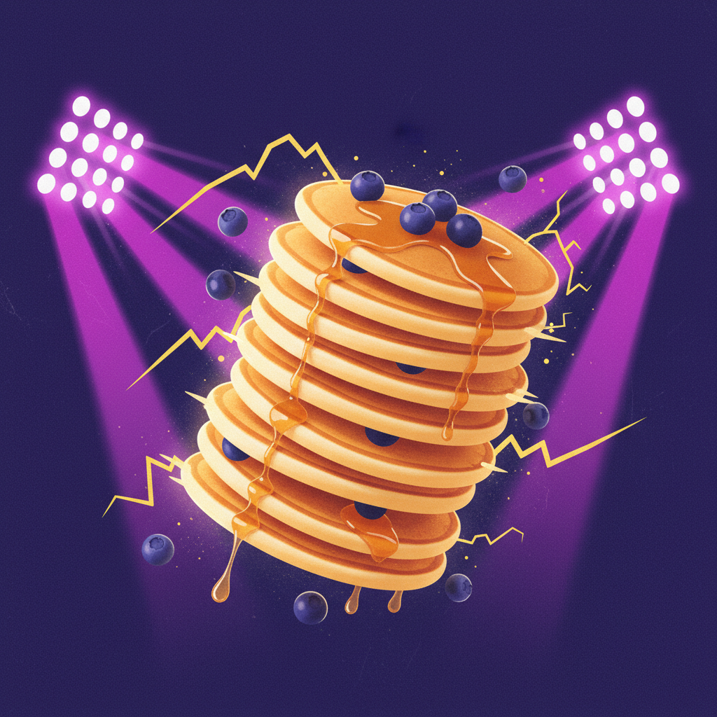 Stack of pancakes graphic with stadium-light energy